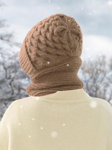 Sumolux Integrated Ear Protection Windproof Cap Scarf Elastic Knitting - color: Brown