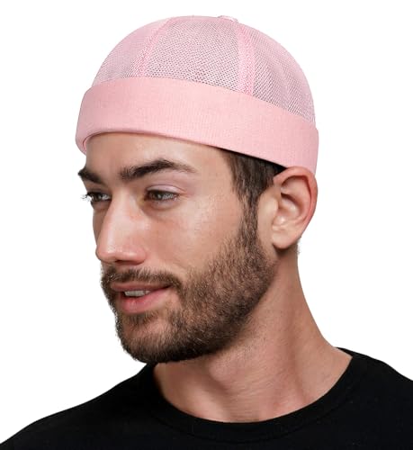 DIYDECAL Mens Mesh Brimless Cap,Summer Skullcap Docker Beanie Hat - color: Pink