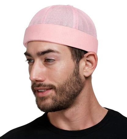 DIYDECAL Mens Mesh Brimless Cap,Summer Skullcap Docker Beanie Hat - color: Pink