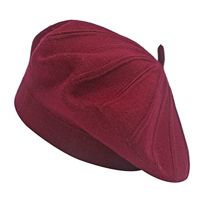 ZLYC Women French Beret Hat Reversible Solid Color Knit Warm Artist Cap - color: Burgundy