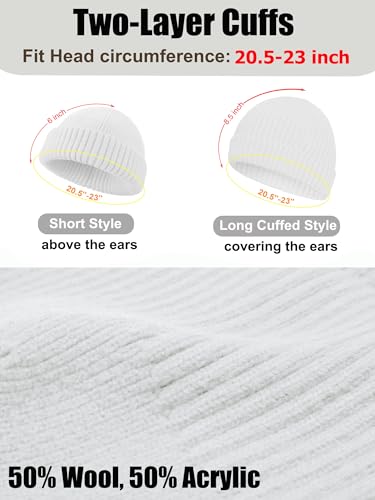 Wool Short Fisherman Beanie for Men Women Double Cuffed Skull Caps - color: 1pcs-white