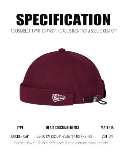 Croogo Brimless Hat for Men Cotton Docker Cap Adjustable Retro Skullcap - color: Red
