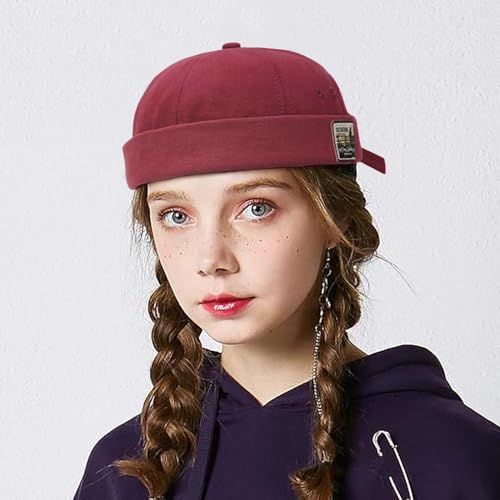 Glamorstar Dome Brimless Hats for Women Men Sailor Docker Beanie Cap Hip Hop Hats - color: Red D