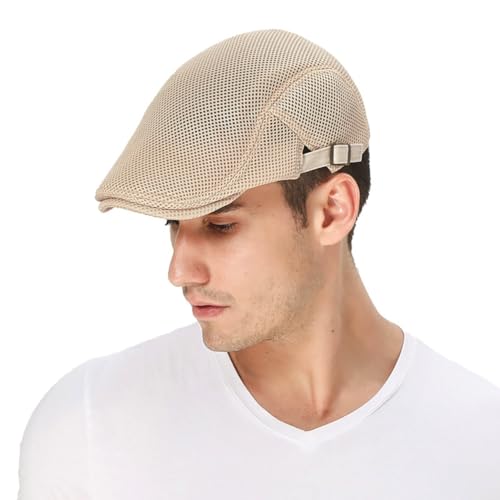 DIYDECAL Mens Breathable Mesh Summer Hat Adjustable Newsboy Beret Ivy Cap Cabbie Flat Cap - color: Beige