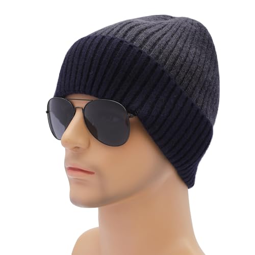 ZLYC Men Winter Knit Fisherman Beanie Hat Fashion Warm Daily Skull Cap - color: Cuffed Navy