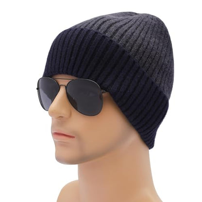 ZLYC Men Winter Knit Fisherman Beanie Hat Fashion Warm Daily Skull Cap - color: Cuffed Navy