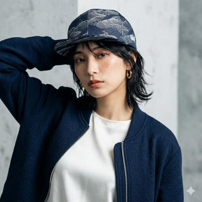 Japanese Kimono Baseball Cap for Men, Snapback Flat Brim Hat - color: Blue Wave, size: Medium-Large