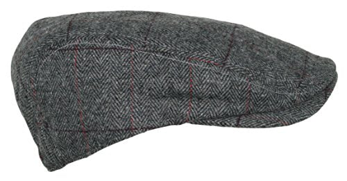Wonderful Fashion Men's Herringbone Wool Tweed Newsboy IVY Cabbie Driving Hat - color: Plaid Grey