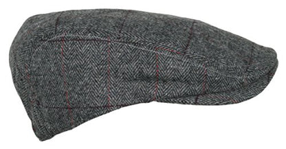 Wonderful Fashion Men's Herringbone Wool Tweed Newsboy IVY Cabbie Driving Hat - color: Plaid Grey