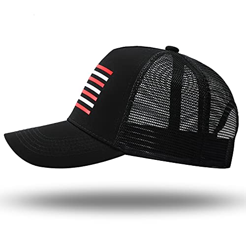 American Flag Trucker Hat - Snapback Hat, Baseball Cap for Men Women - Breathable Mesh Side, Adjustable Fit - for Casual Wear - color: Black/Us