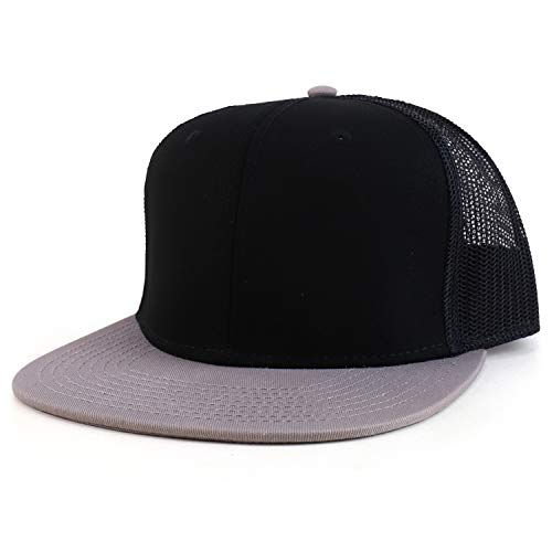 Armycrew Oversize XXL Blank Flatbill Mesh Snapback Cap - color: Black Grey