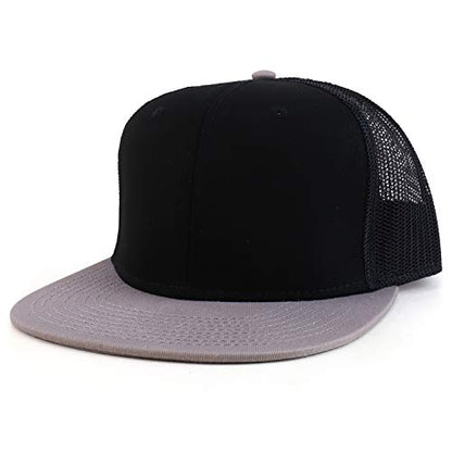 Armycrew Oversize XXL Blank Flatbill Mesh Snapback Cap - color: Black Grey