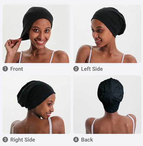JarseHera 100% Cotton Slouchy Beanie for Women Men Soft Chemo Headwear Set - color: 2 Pcs,black+dark Gray