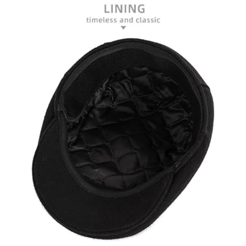 Men's Newsboy Hat with Earflaps Flat Ivy Caps Irish Cabbie Cap - color: Black