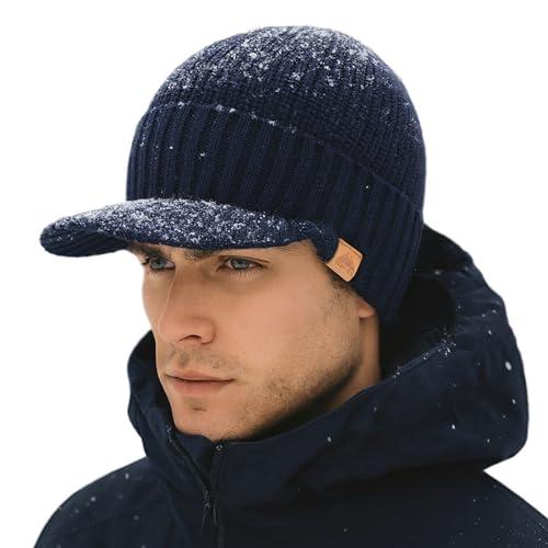 TOP-EX DryKnit™ 50% Merino Wool Waterproof Winter Beanie Hat with Brim - color: Blue, size: Medium-Large