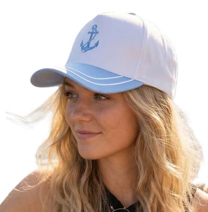 D&Y Retro 2-Tone Canvas Baseball Cap for Women - Funny Embroidered Distressed Snapback, Adjustable Cotton Dad Hat - color: Anchor-lt Blue