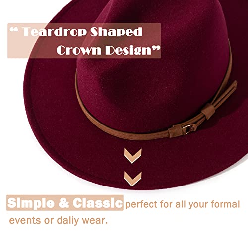 Lisianthus Men & Women Vintage Wide Brim Fedora Hat - color: Wine, size: Large
