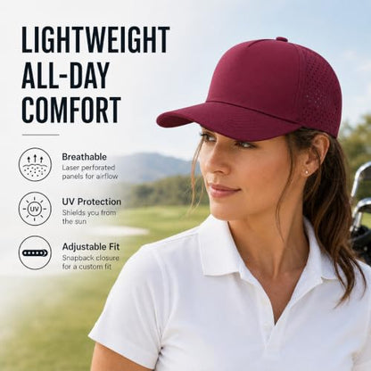 Quick Dry Baseball Cap Waterproof Snapback Trucker Golf Hat for Men Women - color: Red