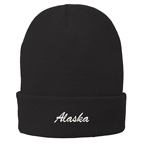 Trendy Apparel Shop Alaska Embroidered Winter Folded Long Beanie - color: Black