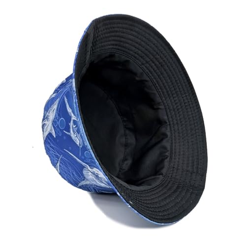 Shark Pattern Bucket Hat for Men Women, Reversible Double-Side-Wear Sun Hat, Packable Beach Fisherman Cap - color: Shark Pattern