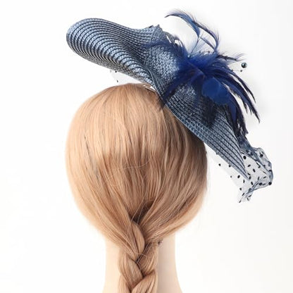 DRESHOW Fascinators Hat Flower Mesh Feathers Hat with a Headband and a Clip 7.9" Tea Party Headwear for Women - color: 1 Pc: Peacock Blue / 7.9"
