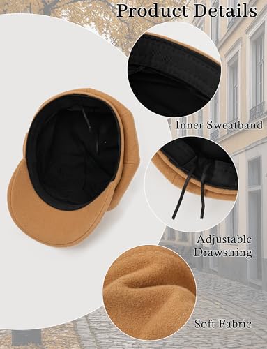 FEOYA Women Newsboy Hat Plaid Cabbie Caps Cotton Casual Stylish Beret Cap Paperboy Hats - color: Solid-khaki