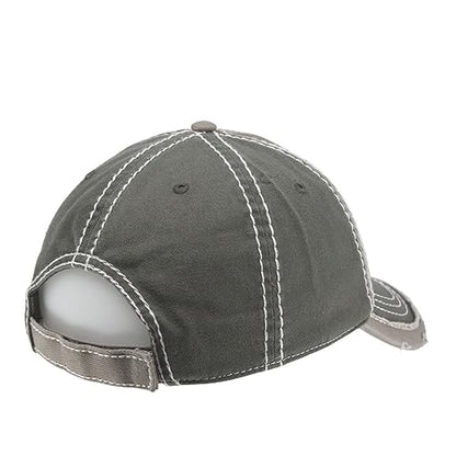 Washed Cotton Distressed with Heavy Stitching Adjustable Baseball Cap - color: Olive Green/Dark Khaki/Olive Green
