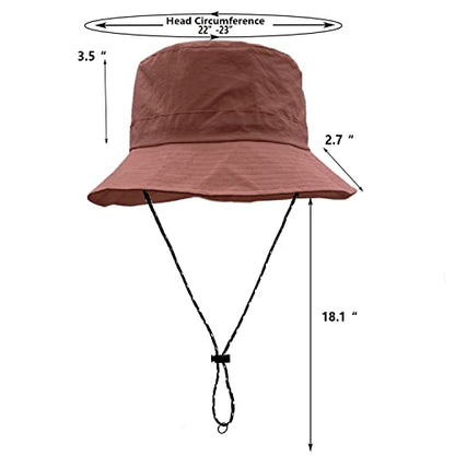 woogwin Waterproof Bucket Rain Hat with Chin Strap Quick Dry Packable Boonie Sun Hat Safari Hat UV Protection - color: Red