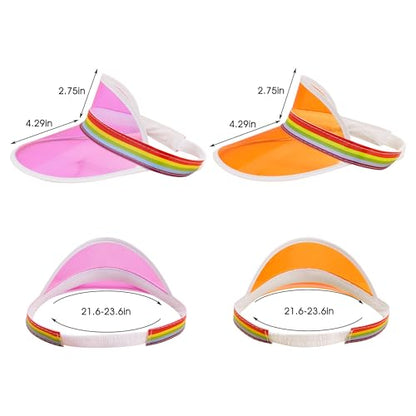 Giovacker Womens Mens PVC Clear Colorful Sun Visor Hats - color: Rainbow Print - Pink + Orange