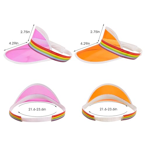Giovacker Womens Mens PVC Clear Colorful Sun Visor Hats - color: Rainbow Print - Pink + Orange