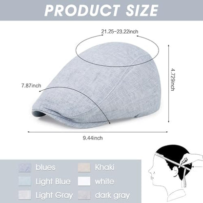 3Pcs Cotton Newsboy Hat for Men Cool Adjustable Flat Cap - color: Cm2-blue+darkgrey+white