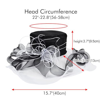 2026 Derby Hats for Women Ladies, Classy Organza Sun Hat, Church Tea Party Wedding Kentucky Fascinator Hat - color: 5j-2462-black White