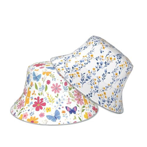 Bucket Hat Funny Duck Fisherman Hat Travel Beach Sun Hat Outdoor Cap for Men Women Adults - color: Double-sided Floral