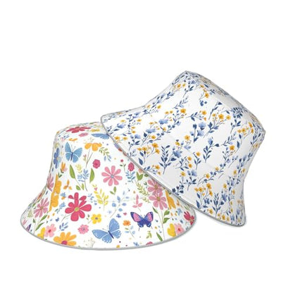 Bucket Hat Funny Duck Fisherman Hat Travel Beach Sun Hat Outdoor Cap for Men Women Adults - color: Double-sided Floral