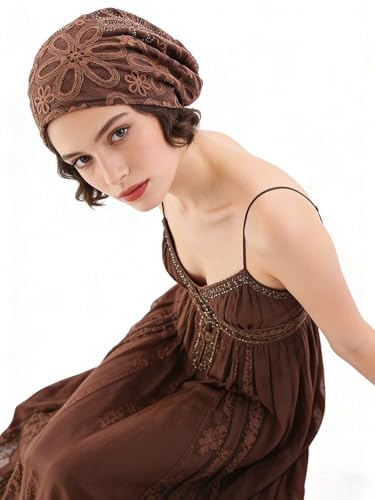 Crochet Slouchy Beanie Hat Turbans Headware for Women - color: Bea06 - Brown