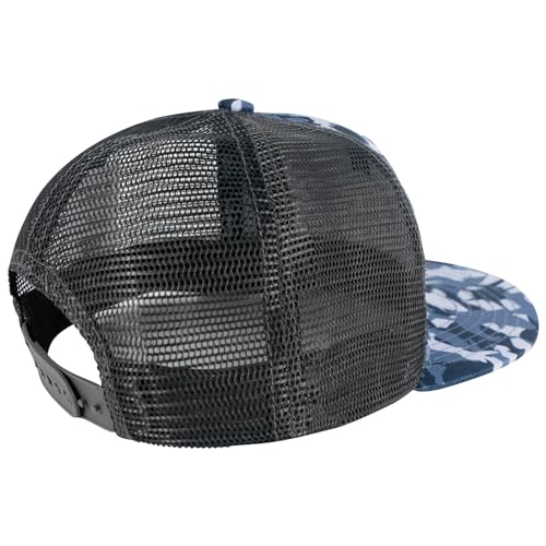 BASSDASH Flat Brim Trucker Cap Adjustable Snapback Hat Mesh Back for Men Women - color: Shark Camo