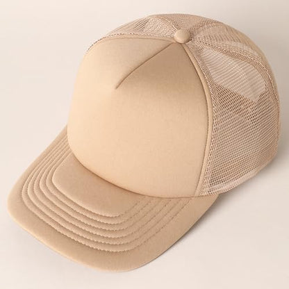MIRMARU 5 Panels Blank Foam Front Two Tone Solid Trucker Mesh Back Baseball Cap with Adjustable Snapback Strap - color: Solid-khaki