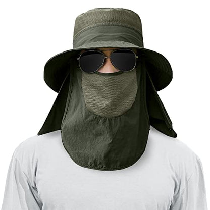3 Pack Mens Outdoor Wide Brim Fishing Hat,UPF 50+ Sun Protection Cap with Face Neck Flap for Hiking & Garden - color: 3 Pack-dark Grey＆light Grey＆army Green