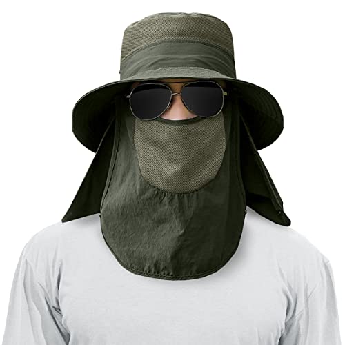 3 Pack Mens Outdoor Wide Brim Fishing Hat,UPF 50+ Sun Protection Cap with Face Neck Flap for Hiking & Garden - color: 3 Pack-dark Grey＆light Grey＆army Green
