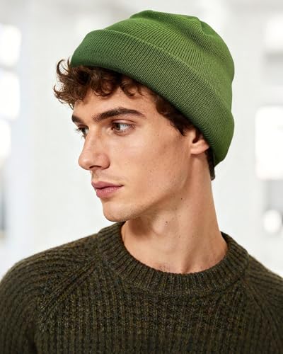 CLAPE Cuff Rolled Beanie for Men Women, Soft Knit Winter Hat Double-Layer Warm Ski Skull Cap Stretch Fit - color: Clkh02-green