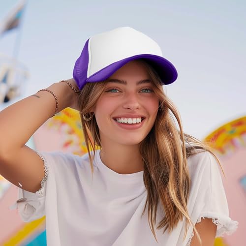 DALIX Two Tone Trucker Hat Summer Mesh Cap with Adjustable Snapback Strap - color: Purple, size: One Size