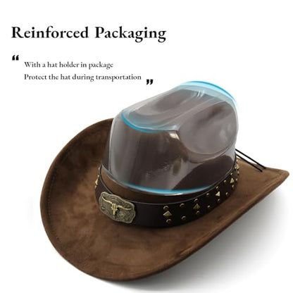 LIDHAY Cowboy Hat for Women Men with Shapeable Wide Brim Western Suede Hat for Cowboys and Cowgirls - color: Coffee