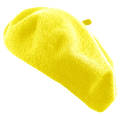 Women's French Beret Hat Solid Color Plain Wool Classic Traditional Artist Cap - color: Yellow