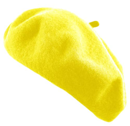 Women's French Beret Hat Solid Color Plain Wool Classic Traditional Artist Cap - color: Yellow