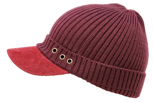 Stretch Knit Brim Beanie Hat for Men & Women – Warm Winter Cap with Visor, Soft Ribbed Cotton Acrylic Blend - color: Beige