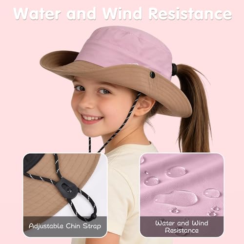 ZOORON Kids UPF 50+ Sun Hat for Boys Girls Wide Brim Lightweight Bucket Hat for Hiking Beach Safari, Quick Dry Adjustable - color: 1pack-coffee Pink