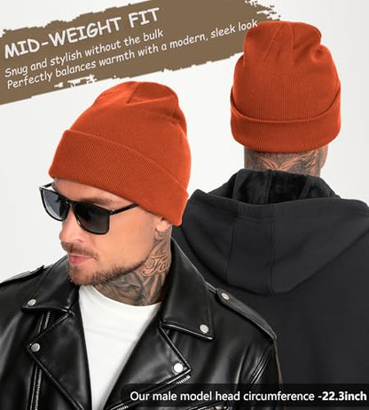 100% Cotton Beanie for Women Men Soft Knit Beanies Warm Winter Hat - color: Orange