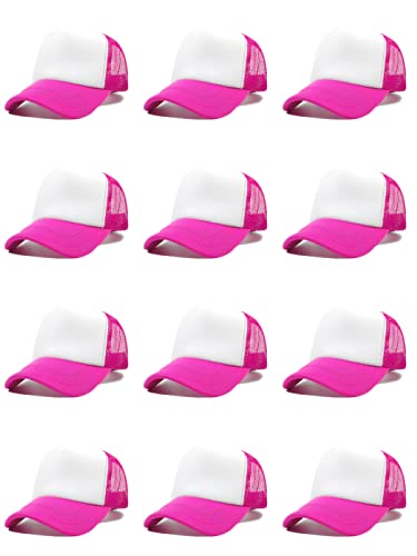 12 Pack Sublimation Hats for Men Blank Trucker Hats Bulk Snapback Mesh Women Baseball Caps DIY Custom 18 Colors - color: Rose Red and White