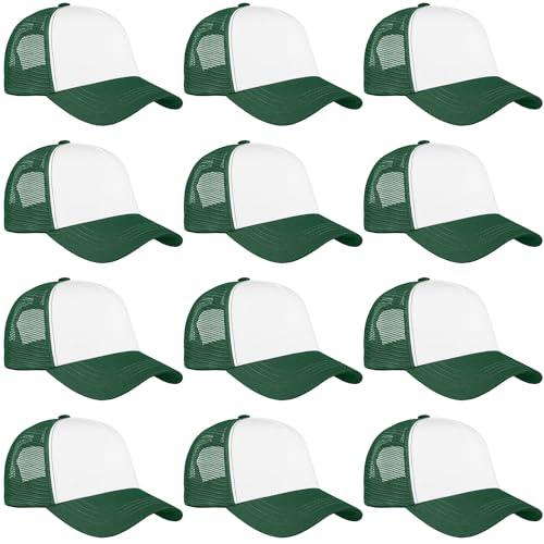 Falari 12 Pack Bulk Wholesale Mesh Trucker Hats 5 Panel and 6 Panel Baseball Caps for Men and Women - color: 5 Panel - Hunter Green
