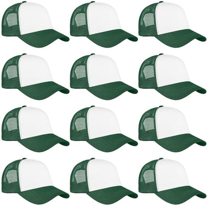 Falari 12 Pack Bulk Wholesale Mesh Trucker Hats 5 Panel and 6 Panel Baseball Caps for Men and Women - color: 5 Panel - Hunter Green